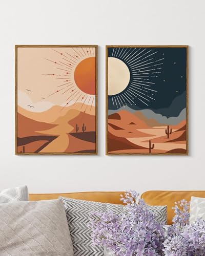 Tableau abstrait moderne soleil lune pour sublimer l'entrée et la salle de bain