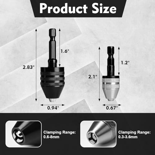 2 Pieces Keyless Drill Chuck Adapter Set, 1/4 Inch Hex Shank Quick Change Drill Bit Converter, 0.3-3.6mm and 0.6-8mm for Impact Drivers and Power Drills Compatible with Milwaukee, DeWalt, Makita - Image 4
