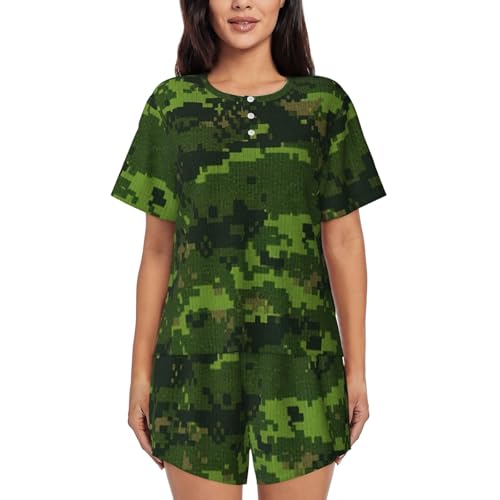 Pyjama court femme camouflage numérique vert armée respirant et ultra léger pour l'été