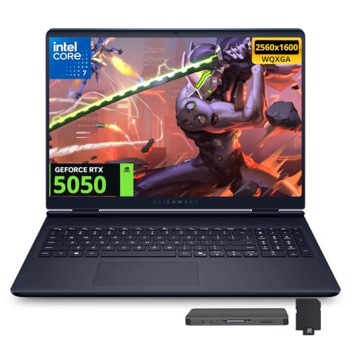 Image of Dell Alienware Aurora 16 16 inch WQXGA 120Hz Gaming Laptop, Intel Core 7 240H, 32GB DDR5, 3TB Storage(2TB SSD+1TB Docking Station Set), GeForce RTX 5050 8GB GDDR7, Backlit Keyboard, Win11 Pro, Indigo