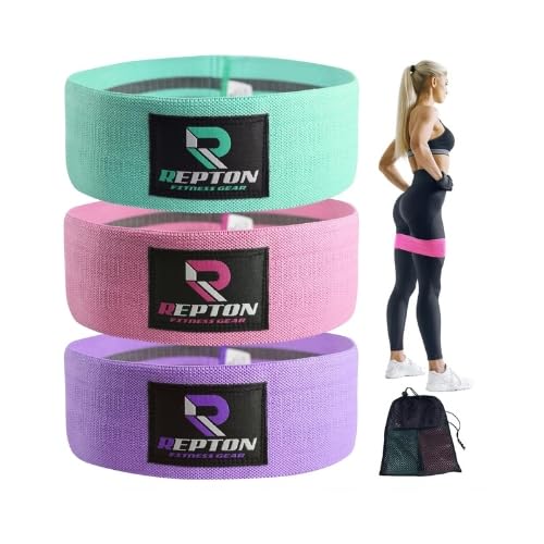 FitV Fabric Resistance Bands for Women Men, Set of 3 Non Slip Workout Loop Bands for Glutes, Hips & Legs, Booty Exercise Bands with Carry Bag (Pink, Purple & Aqua)