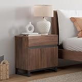 WAMPAT Nightstand with 1 Drawer & 1 Storage Cabinet, Modern Bedside Table with 2 Open Door for Bedroom, Wood Rustic Side End Table for Living Room,Brown