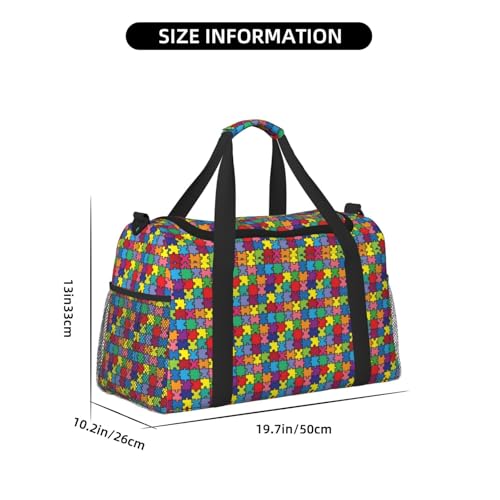 Colorful Puzzle Piece Autism Awareness Travel Duffle Bag – Large Capacity Hand & Shoulder Bag For Sports, Gym, Fishing & Outdoor Adventures4