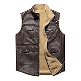 Herren-Lederweste mit Sherpa-Futter, ärmellos, Ledermantel, modisch, hält warm, PU-Weste, burgunderfarben, 3XL
