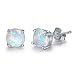 925 Sterling Silver Opal Stud Earrings, 6mm Round Stud Earrings in White Gold or Rose Gold for Women (White Gold)