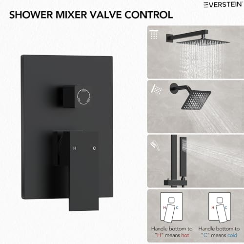 Image of 10 inch High-Pressure Rainfall Shower Faucet with Handheld Spray, Wall Mount Dual Shower Head System with Slide Bar (Matte Black)