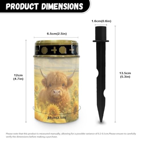 Image of Poceacles Outdoor Lights Solar Grave Candle Solar Cemetery Candles LED Automatic Outdoor Flameless Cemetery Lights for Loss of Dad, Sunflower Highland Cow, Set of 6