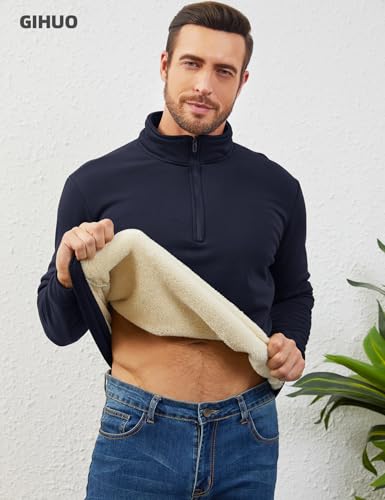 Gihuo Men's Quarter Zip Sweatshirts Winter Warm Sherpa Fleece Lined Pullover Sweatshirts3
