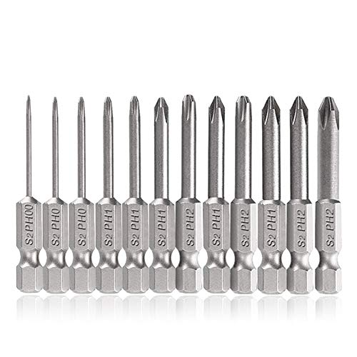 Image of Saiper 12pcs 1 /4 Inch Hex Shank Cross Head Screw Driver Bits Magnetic Phillips Screwdriver Set Bits S2 Steel, 50mm / 2-Inch Length