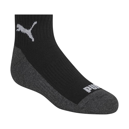 PUMA Boys' Quarter Crew Socks (8-Pack), Black, 7-8.5 | Extra Cushion and Arch Support - image 2