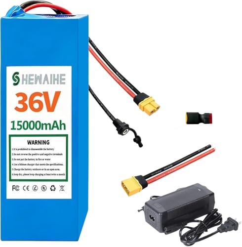 SHEWAIHE 36V 15Ah Battery Pack, E-Bike Scooter Lithium Battery with 30A BMS for 0-1000W Motor,...