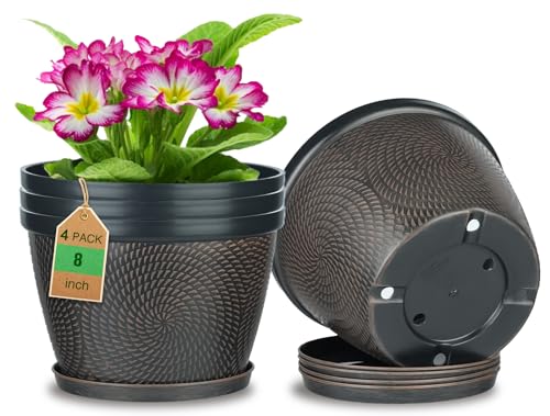 Image of Quarut 4 Pack 8 Inch Flower Pots Planters for Outdoor Indoor