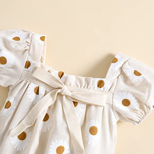 Newborn Baby Girl Romper Daisy Print Short Sleeve Bodysuit Jumpsuit Summer Clothes Beige #TOP3
