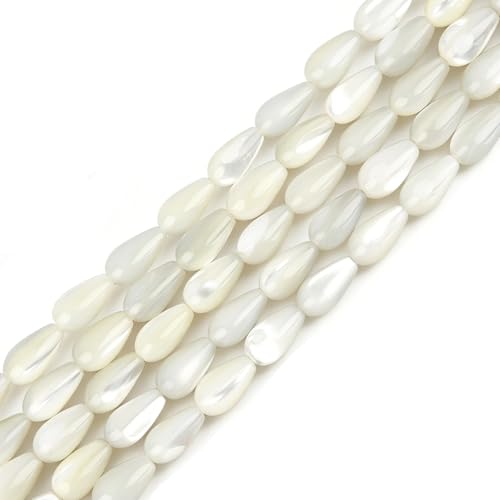 Image of HAAMIIQII Natural White Mother of Pearl Shell Beads 5x9mm Waterdrop Shape Semi Precious Stone Loose Gemstone Beads for Jewelry Making Strand 15 Inch (44-46pcs)