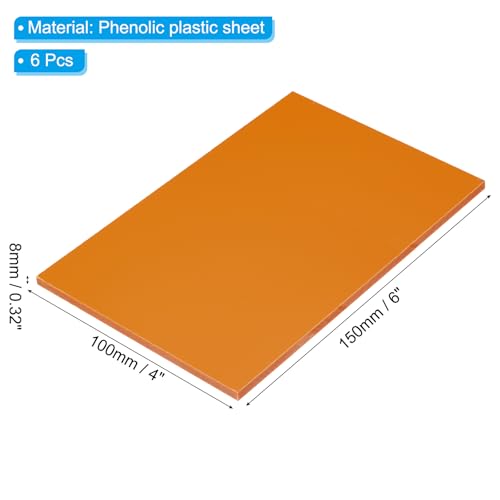PATIKIL 150x100x8mm Phenolplastikplatte 6 Stück Resin Laminierte Platte PCB Für Elektrische Elektronische Bauteile DIY Und Handwerk Orange Rot