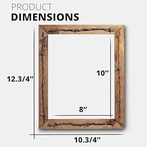 8×10 Rustic Barbed Wire Wood Frame Handmade Rustic Distressed Wood with Barbed Wire Farmhouse Decor Pack of 1