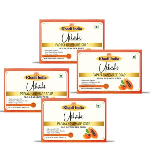 Image of Khadi Papaya Handmade Bathing Soap Bar 125g (Pack of 4) | Natural & Herbal | Enriched with Vitamin A, C & E | Glowing & Brightening Skin | For Acne & Pigmentation | All Skin Types