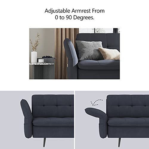 Honbay Folding Futon, Convertible Sleeper With Adjustable Back, Tufted Sofa Couch Bed For Small Space, Bluish Grey #TOP5