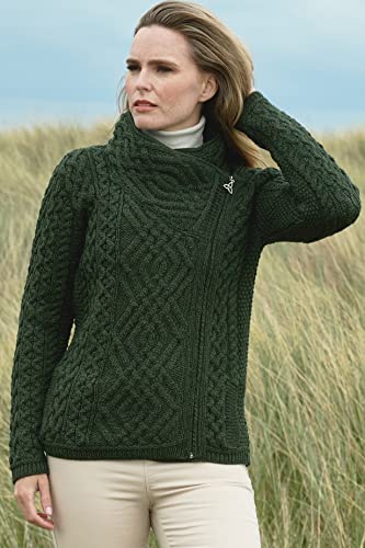 Image of Aran Crafts Irish Women's Cable Knit Side Zip Wool Jacket (Z4630)