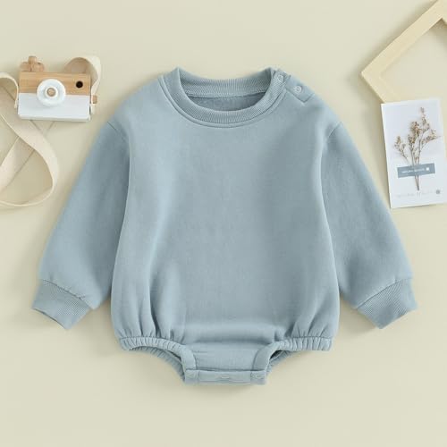 Baby Boy Girl Fleece Sweatshirt Romper Solid Color Long Sleeve Sweater Bubble Onesie Warm Fall Winter Clothes2