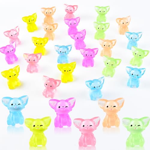 24 Pieces Luminous Mini Fennec Fox Resin Animals for Dollhouse Fairy Garden Birthday Decorations