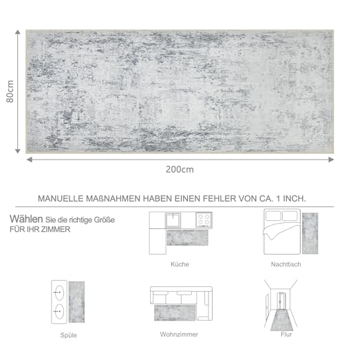 Capslpad Teppich Läufer Flur 80x300cm Grau Abstrakter Waschbar rutschfest Küchenläufer Teppich Modern Minimalistisch Kurzflor Kunstwolle Teppiche für Wohnzimmer Schlafzimmer