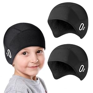 AYPOW Kinder Helmmütze Warme Winter Fahrrad Mütze Unter Helm mit Ohrenschutz Wintermütze Futter Winddicht Totenkopfkappen Ski Helm-Einsatz Beanie Cap für Jungen Mädchen Outdoor Sports