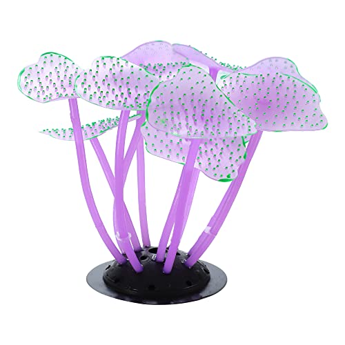 VOCOSTE Silicone Glowing Aquarium Mushroom Coral, for Fish Tank Purple