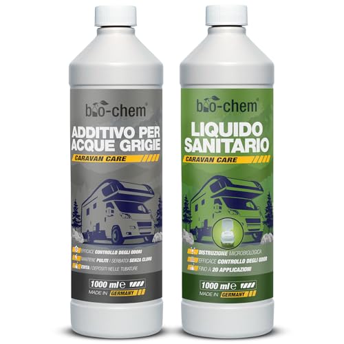 bio-chem - Set di 2 Prodotti per la Pulizia dei WC di roulotte e Camper - Liquido Sanitario e additivo per acque Grigie WC a Secco da Campeggio