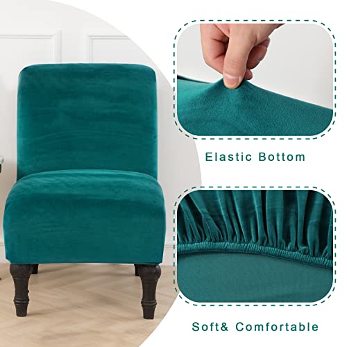 Armless Chair Slipcover, Stretch Velvet Accent Chair Cover For Dining Chair, Removable Wingback Chair Slipcover And Washable Furniture Protector Slipcovers For Wide Back Chairs (Green) #TOP1