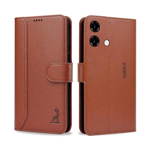 Image of AIBEX Compatible for HMD Vibe 2 5G Flip Cover Leather Finish | Inside TPU with Card Pockets | Wallet Stand | Complete Protection Flip Case Brown