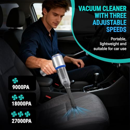 Image of Yomile Mini Vacuum Cleaner, 2 in 1 27000PA Brushless Car Vacuum Air Duster 9000mAh Battery Air Blower Handheld Vacuum for Car,Office and Home (Black)