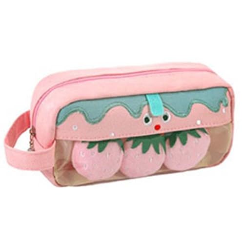 ハイハイ(Hi-High) ペンケース ファンシー韓国っぽ 筆入れ 筆箱 韓国文具 キャラクター ふでばこ バッジ ボックスペンケース 可愛い かわいい レディース (イチゴ)