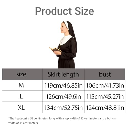 MUNSKT Disfraz de monja novedoso para mujer, disfraz de sacerdote religioso para adultos, color negro, para Halloween, cosplay (M)