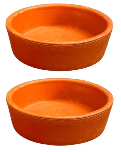Image of ZENRISE Terracotta Bird Feeder, Water Tray, Bath tub for Birds in Balcony, Garden and cage - Brown, Clay, Small 12cm, Set of 2