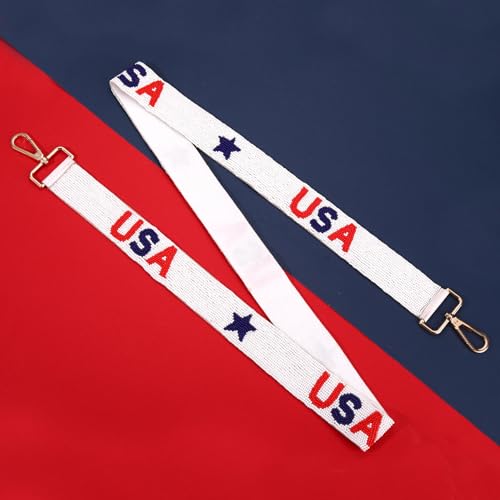 Image of 4th of July Purse Strap Red White Blue Beaded USA Star Purse Strap Replacement American Independence Day Outfits