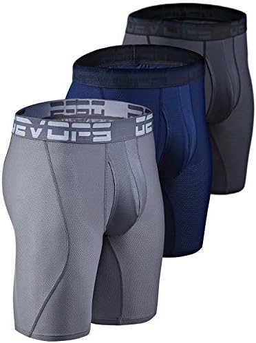 DEVOPS Men's Perfomance Cool Dry Mesh Underwear Boxer Trunk 9-inch Brief (3 Pack) (X-Large, Charcoal-Navy-Steel)
