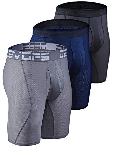 Devops Men's Perfomance Cool Dry Mesh Underwear Boxer Trunk 9-Inch Brief (3 Pack) (X-Large, Charcoal-Navy-Steel) #TOP7