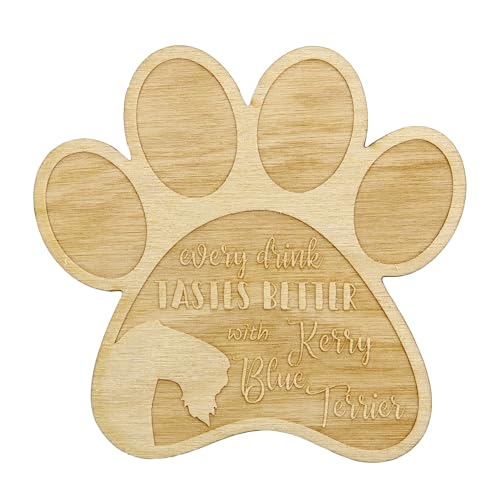 Art-Dog Dog Cup Coaster - Pfotenförmige Holzuntersetzer für Hundeliebhaber - Hundeuntersetzer -Handgefertigt Hochqualitative Gravur - Langlebig Elegant - 9,5x10 cm Kerry Blue Terrier