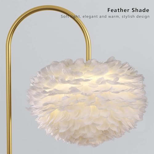 Lámpara de plumas natural, elegante lámpara de pie moderna para dormitorio con acabado dorado 4