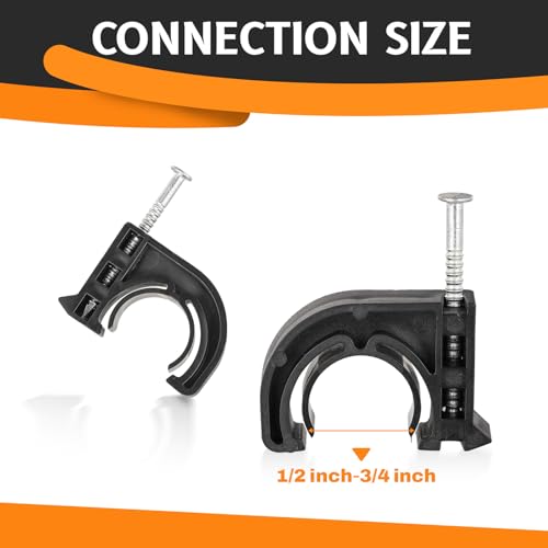 200-Pack HeSun 1/2\"-3/4\" Twin Talon Tube Clamps, Black PEX J-Clamps with Nail for 1/2\" & 5/8\" & 3/4\" Tubing Pipe - Thumbnail 2