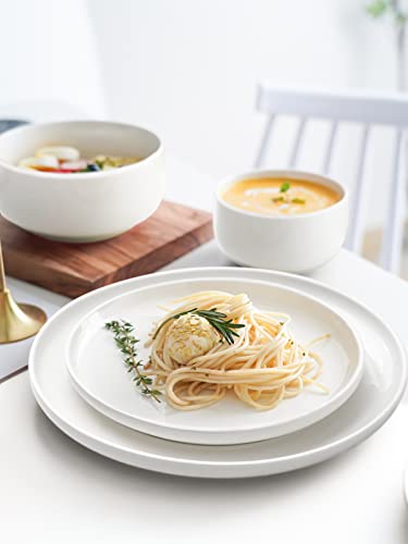 Kanwone Porcelain Dinnerware Sets For 4, Round Plates And Bowls Sets, 12 Piece Dish Set With Dinner Plates, Dessert Salad Plates And Cereal Bowls, Microwave, Oven And Dishwasher Safe, White #TOP2