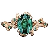 SLIACETE 1.5 CT Green Emerald Diamond Engagement Rings for Women Oval Cut May Birthstone Ring Vintage Ring Unique Nature Inspired Leaf Ring Green Stone Gifts