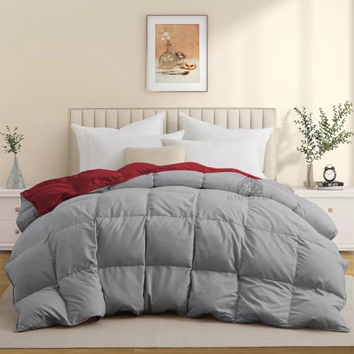 Image of Super Comfort Reversible 500 GSM Comforter Double Bed Size (90 inchX100 inch) - Heavy Winter Comforter 500 GSM Microfiber Fill - Duvet /Blanket Double Bed - Burgundy /Silver Grey Color