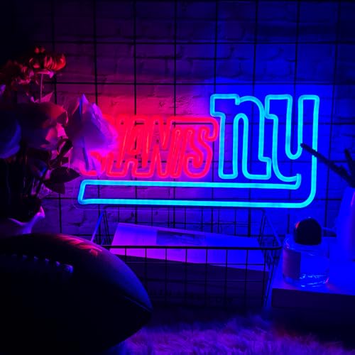 NY Neon Sign Led Lights 16.54 * 8.27'' Adjustable Brightness Rugby Sports Giant Football Team Fans Family Gatherings Leisure Venues Bars Birthday Gifts Competitions Parties Game Rooms Cave Man