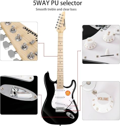 Image of Electric Guitar Beginner Kits, 6 Strings 39 Inch Solid Body Guitarra Electricar Set for Adults With Gig Bag, Strap, Tremolo Arm, Cable & Picks MS100 (blk)