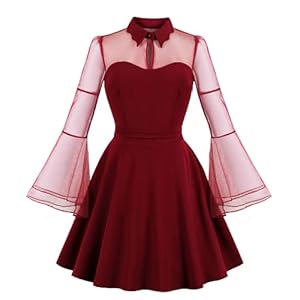 Cocktailjurk voor dames, sexy lange mouwen, nettogaren, flare mouwen, retro, patchwork, cocktailjurk, avondswing party…