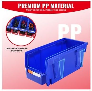 Happybuy Plastic Storage Bin, (11-Inch x 5-Inch x 5-Inch), Hanging Stackable Organizer Bin, Blue/Red, 12-Pack, Heavy-Duty Stacking Container for Closet, Kitchen, Office & Pantry Organization