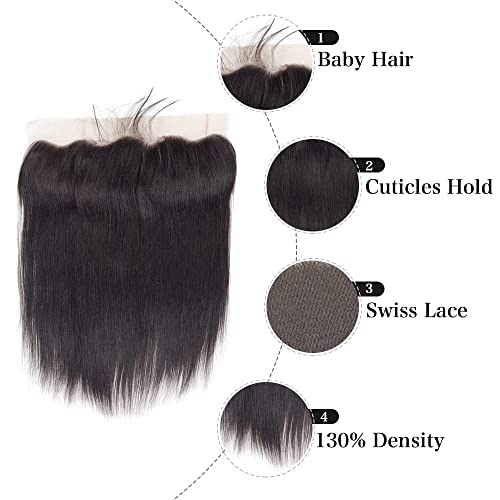 Feibin 13X4 Lace Frontal Closure Ear To Ear Free Part Lace Closure Brazilian Silky Straight Frontal Human Hair Extension Pre-Plucked Frontal Closure Natural Color thumb #2