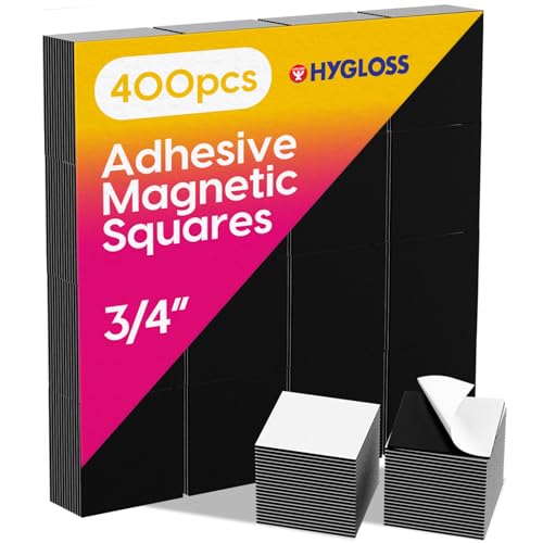 Hygloss 400 Pcs Magnetic Squares with Adhesive Backing - 3/4-Inch Sticky Magnet Squares - Small Magnets for Crafts, Thin Flat Square Magnetic Stickers for Fridge, Classroom, Whiteboard, Pictures